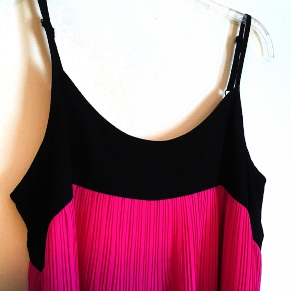 INC Pink Black Colorblock Top Cami Pleated XL - Picture 3 of 3